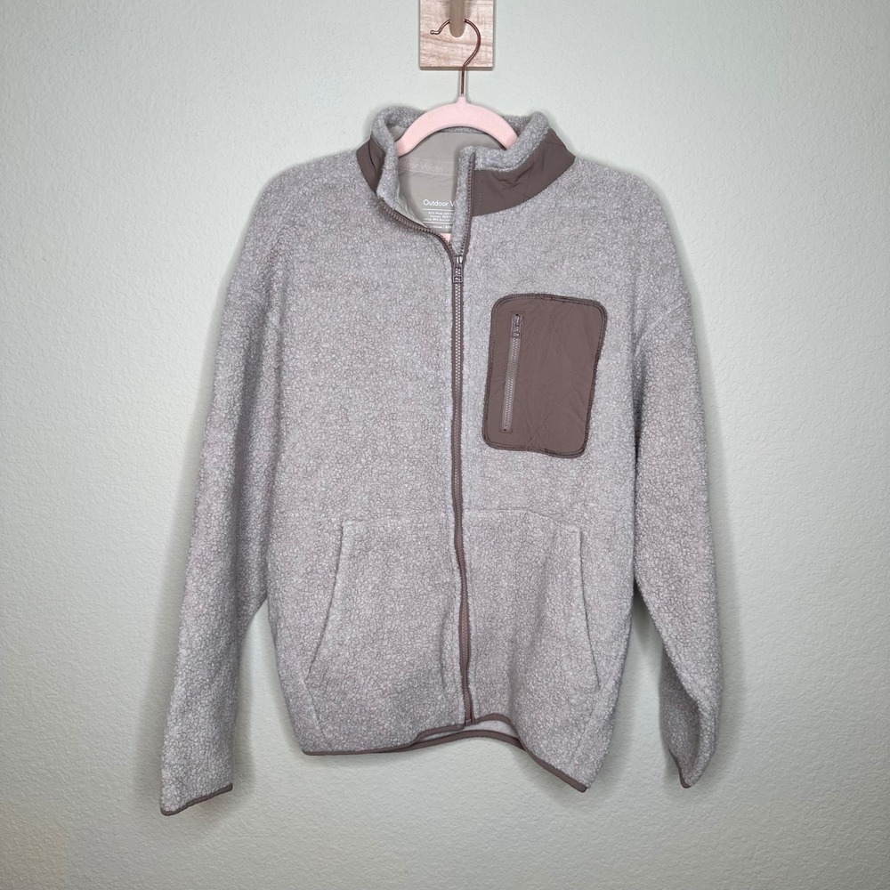 Outdoor Voices MegaFleece Full‎ Zip Jacket Oatmeal Taupe Wool Blend Small